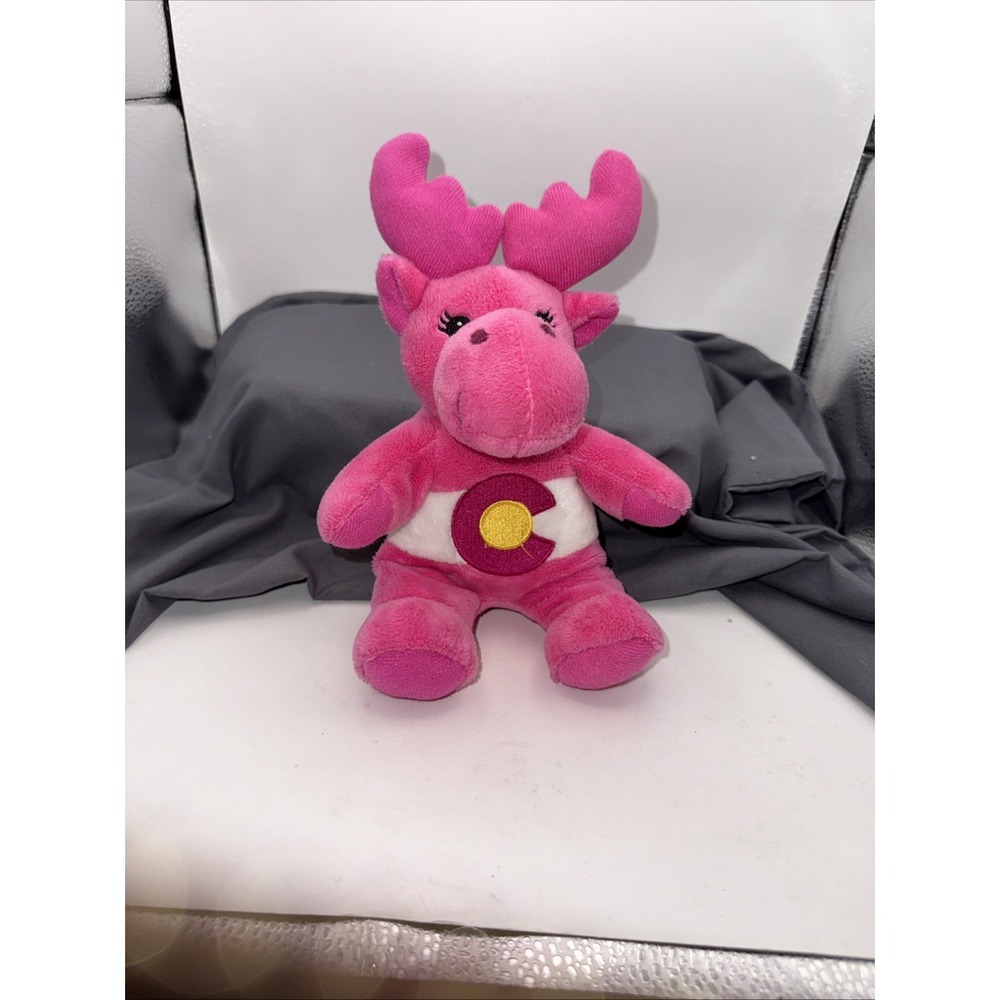 Souvies Pink Moose COLORADO FLAG Mountains Plush Souvenir 9" Antlers